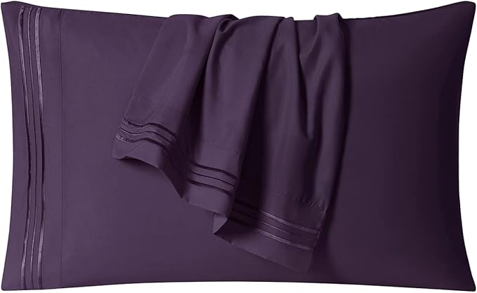 Clara Clark Bed Sheets, Premier 1800 Series 4 Piece Bed Sheet Set, Deep Pocket, Wrinkle, Fade, Stain Resistant, Luxury Soft Bedding Sheets & Pillowcases, Split King, Purple Eggplant