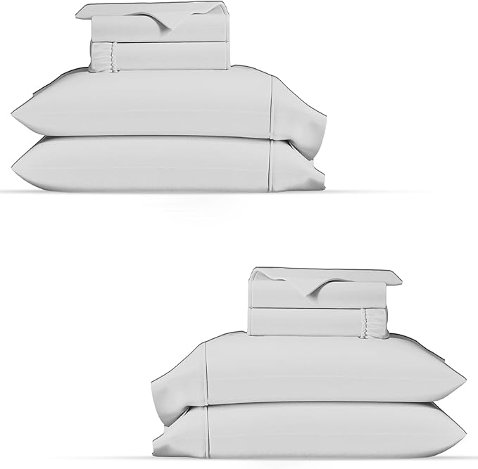 TEXAS LINEN CO. 100% Organic Cotton Percale Sheets Full Size Pack or 2 - Soft & Crisp Organic Cotton Sheets Full Size (8 PC, Light Grey), 16" Deep Pocket Percale Weve Bed Sheet Set - GOTS Certified