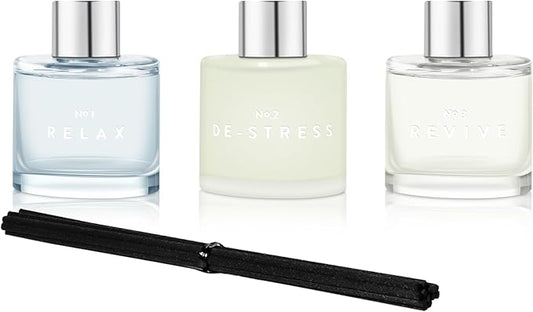 5.07 oz Reed Diffusers with 12 Black Fiber Sticks, 3 Pack Jasmine Apple Lemon Scent Diffusers for Home,Long Lasting Reed Diffuser Set, Up to 90 Days