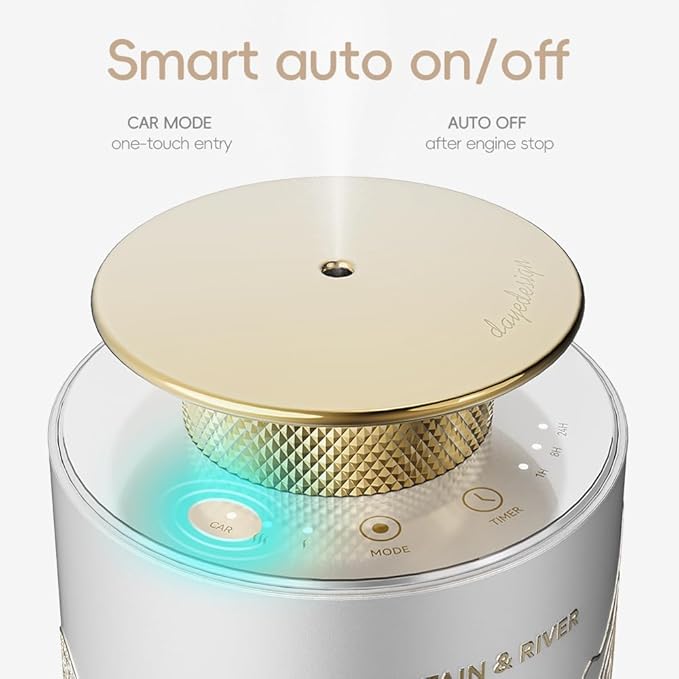 Smart Car Air Freshener Diffuser - Included 7 Luxury Hotel Quality Aroma Oils with Rechargeable Waterless Essential Diffuser, Auto On/Off Scent Machine Gifts for Car Guys