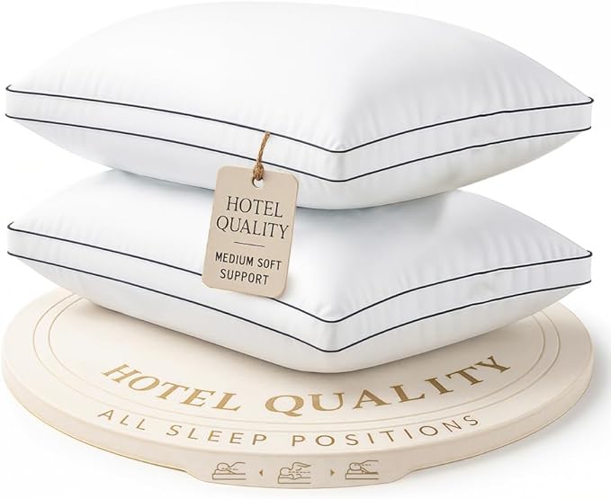 LANE LINEN Bed Pillows Queen Size Set of 2-20"x30" Medium Firm Plush Down Alternative Pillows for Sleeping, Hotel Quality Back Stomach or Side Sleeper Queen Pillow, Cooling Soft Easy Care - White