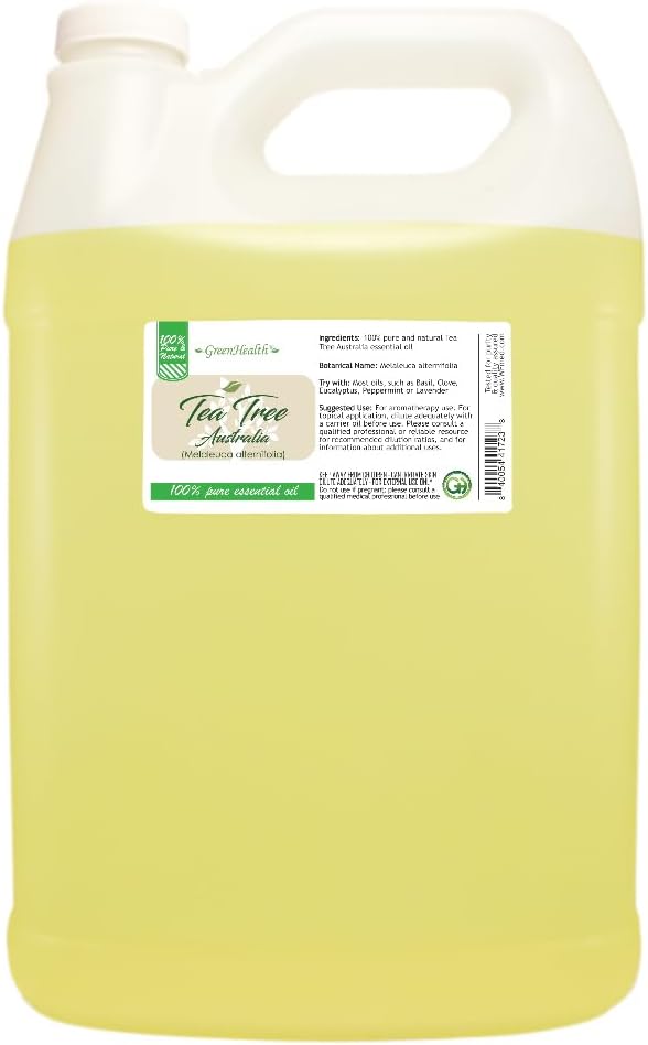 Tea Tree (Australia) Essential Oil – 128 fl oz (1 Gallon) Fluorinated Plastic Bottle w/Child-Resistant Cap – 100% Pure Essential Oil by GreenHealth