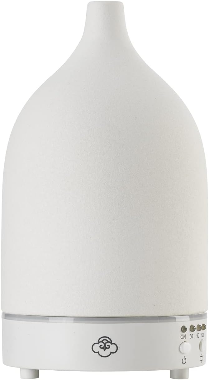 Serene House Vapor, Ultrasonic Essential Oil Cool Mist Diffuser – 7-Color Calming LED Light, Timer Control, Automatic Shut-Off – White Ceramic, 90ml