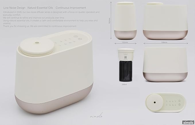 Low Noise Waterless Aroma Diffuser (200ml) – 39dB Ultra Quiet, No Water Needed, App Optional, Strong Scent for Large Rooms, Bedroom, Yoga, Office (Beige)