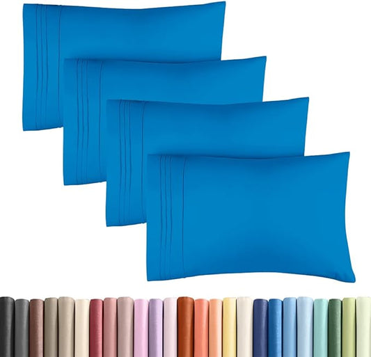 King Standard Pillow Cases Set of 4 - Soft Hotel Quality Pillowcase Covers - Comfy Bedding for Women, Men, Kids & Teens - Machine Washable Pillow Protectors - 4 Piece Set - King Standard Royal Blue