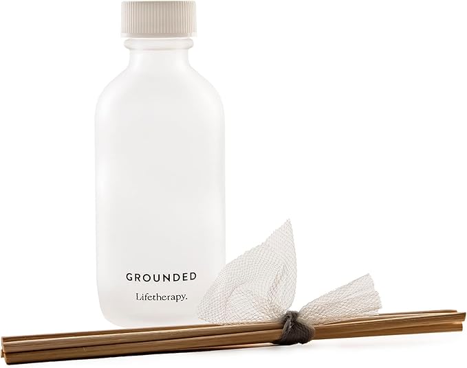 Lifetherapy - Grounded - Mini Reed Diffuser w/Cap, Mood-Boosting Scent, Natural Essential Oils, Alcohol-Free, Ideal for Home, Office, Travel & Giftable 2oz