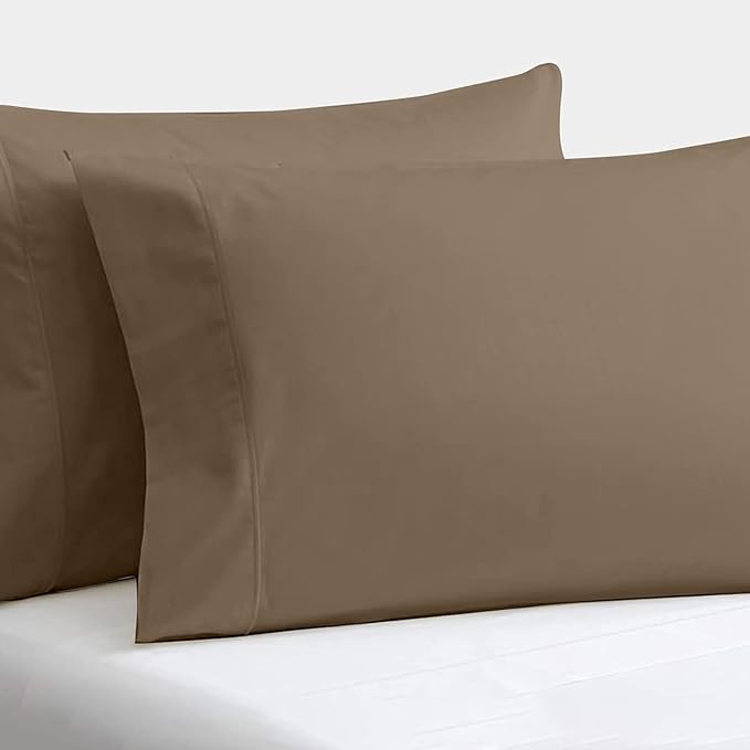 Set of 2 Pillow Cases 600 TC 100% Egyptian Cotton Long Staple Pillowcase, Silky Soft, Shrink & Pilling Proof, Luxurious Hotel Class (Queen,Taupe)