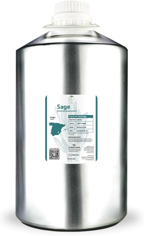 Sage Essential Oil - Direct from Essential Oils SL Spain - Steam Distilled - Aceite Esencial de Salvia for Aromatherapy, Massage, Diffuser, DIY Candle and Soap Making - 22lbs