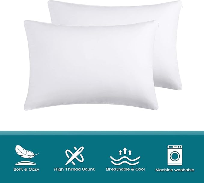 100% Cotton Zippered Pillow Cases King Size Set of 4, Super Soft & Breathable Pillow Protectors with Zipper, White Pillow Case Covers 20x36 Inches
