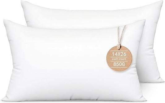 14x26 Inch Decorative Lumbar Pillow Inserts Set of 2 - Synthetic Down Alternative Fill, Fluffy & Durable Hypoallergenic Stuffer for Sofa, Accent Chairs