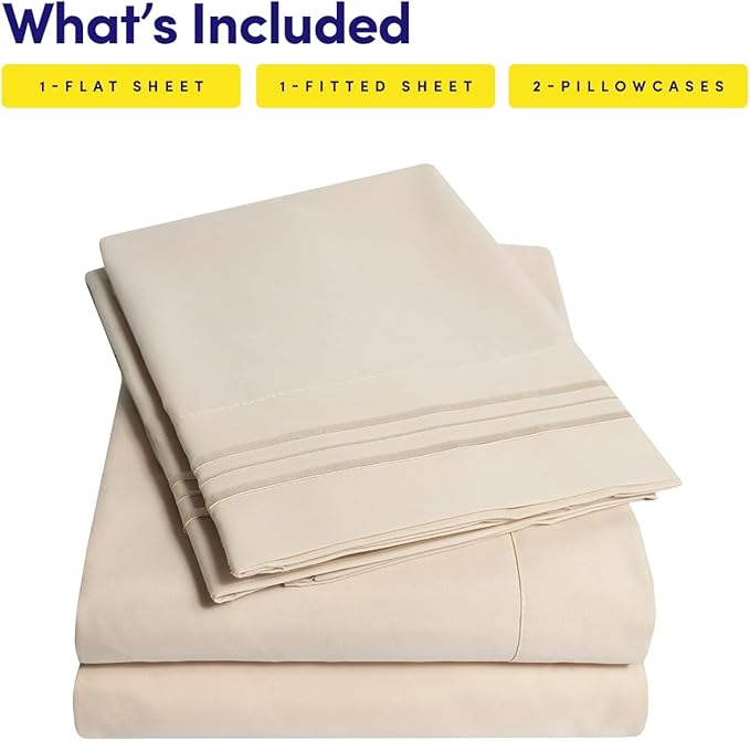 1500 Supreme Collection Queen Sheet Sets Beige Cream - Luxury Hotel Bed Sheets and Pillowcase Set for Queen Mattress - Extra Soft, Elastic Corner Straps, Deep Pocket Sheets, Queen Beige Cream