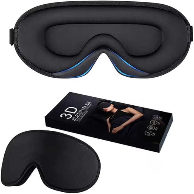 Luxury Travel & Sleep Eye Mask – Ultra 3D Comfort, Zero‑Pressure Fit, Complete Light Blocking for Deep Sleep, Dry Eye Relief Perfect for Men Women and Sensitive Sleepers, Soft Eye Cover, Black