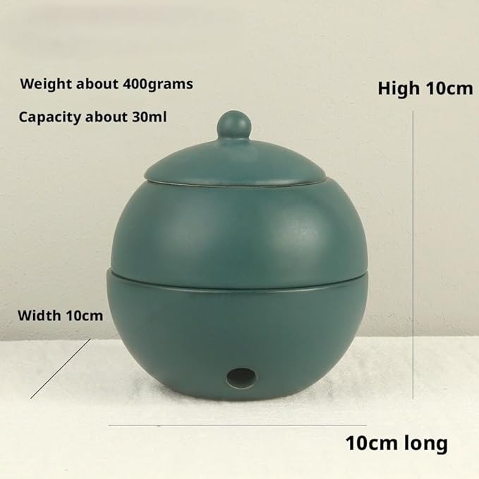Modern Ceramic Essential Oil Diffuser, Spherical Design, 30ml Capacity, 10cm Height, Multiple Colors Available, 400g Weight (Blue-Green)
