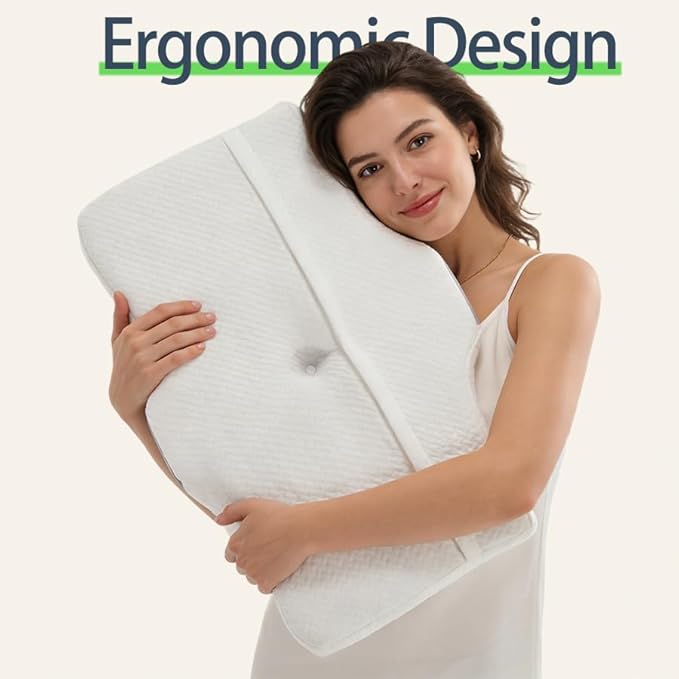 Ergo Cervical Neck Pillow – Ergonomic Neck Pain Relief Pillow for Deep Sleep, Contour Memory Foam Support, Odorless, Cooling Breathable Pillowcase, Ideal for Side Back Stomach Sleepers (Grey)