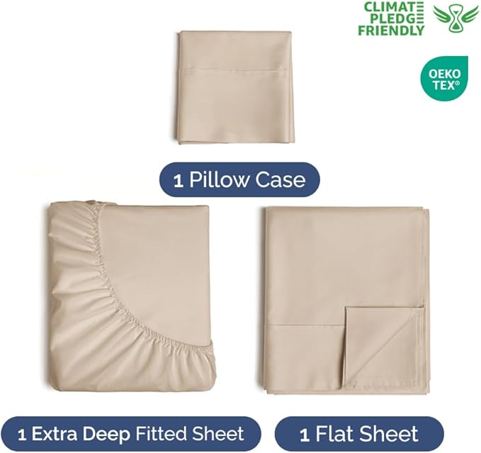 Extra Deep Twin Sheet Set - 3 Piece Breathable & Cooling Bed Sheets - Easily Fits 18 to 24 inch Mattress - Ultra Soft, Wrinkle & Fade Free w/ Extra Deep Pockets - Comfy Hotel Luxury Bedding - Wheat