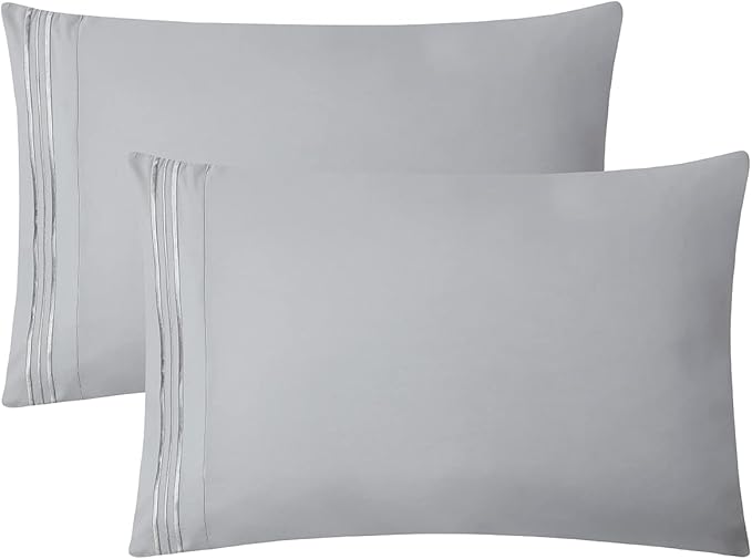 Clara Clark Bed Sheets, Premier 1800 Series 4 Piece Bed Sheet Set, Deep Pocket, Wrinkle, Fade, Stain Resistant, Luxury Soft Bedding Sheets & Pillowcases, Twin, Silver Gray