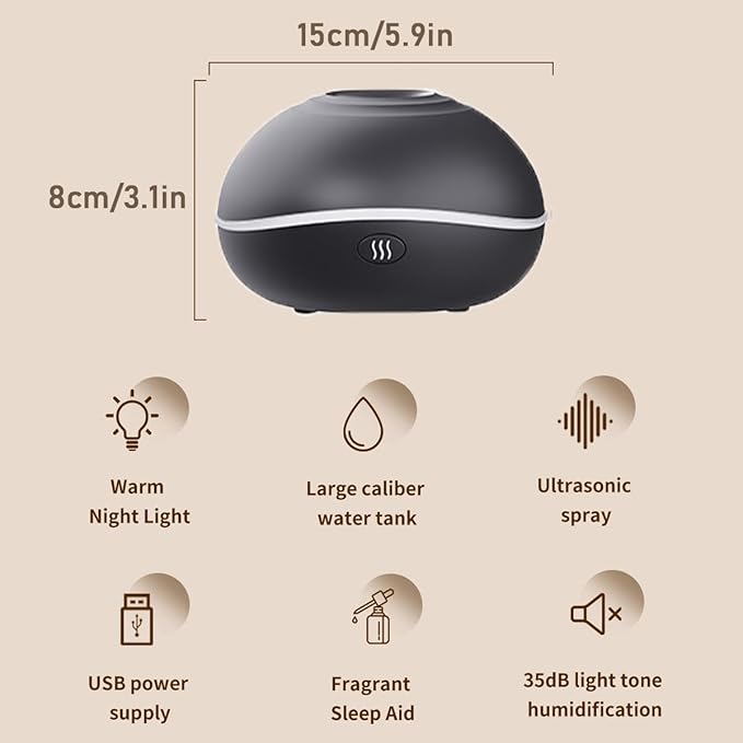 ThreeH USB Essential Oil Diffuser 200ml Ultrasonic Aromatherapy Humidifier with 7-Color LED Mood Light & Auto Shut-Off for Bedroom Office Home(Black)