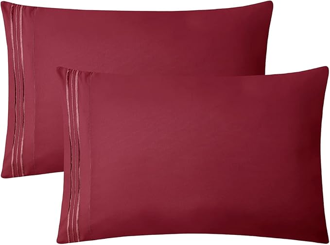 Clara Clark Bed Sheets, Premier 1800 Series 4 Piece Bed Sheet Set, Deep Pocket, Wrinkle, Fade, Stain Resistant, Luxury Soft Bedding Sheets & Pillowcases, Twin-XL, Burgundy Red