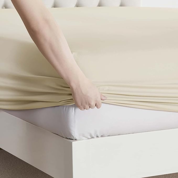 Clara Clark Queen Sheets, 6 Piece Set - Hotel Luxury Sheets for Queen Size Bed, Super Soft Bedding Set, Beige Cream