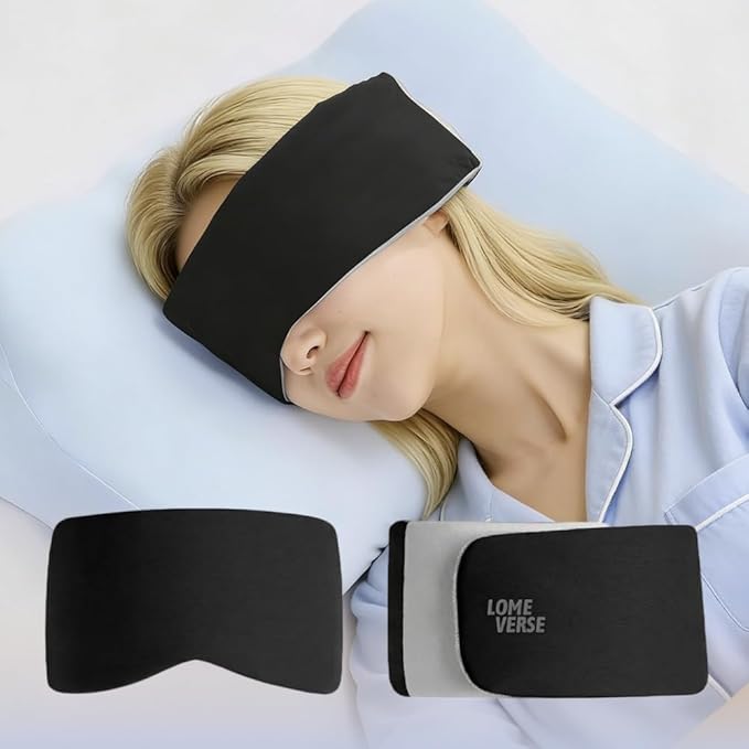 Silent Fastener Wide Sleep Mask with Ear Cover, Dual-Sided Cozy and Silky Eye Mask for Sleep, No Strap Satin Sleeping Eye Mask for Long Hair, Comfortable Eye Mask for Travel