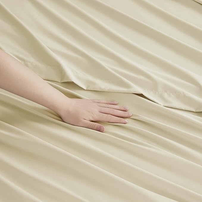 Clara Clark Twin Sheets, 5 Piece Set - Hotel Luxury Sheets for Twin Size Bed, Super Soft Bedding Set, Twin Size, Beige Cream