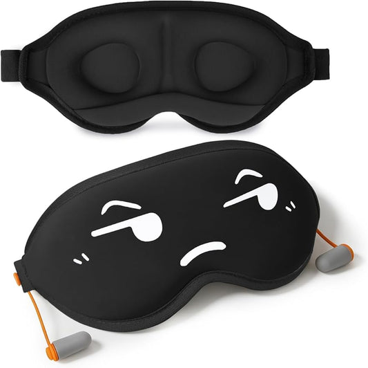 3D Blackout Sleep Mask with Ear Plugs Adjustable Soft Travel Eye Mask for Airplane & Night Sleeping Black 2