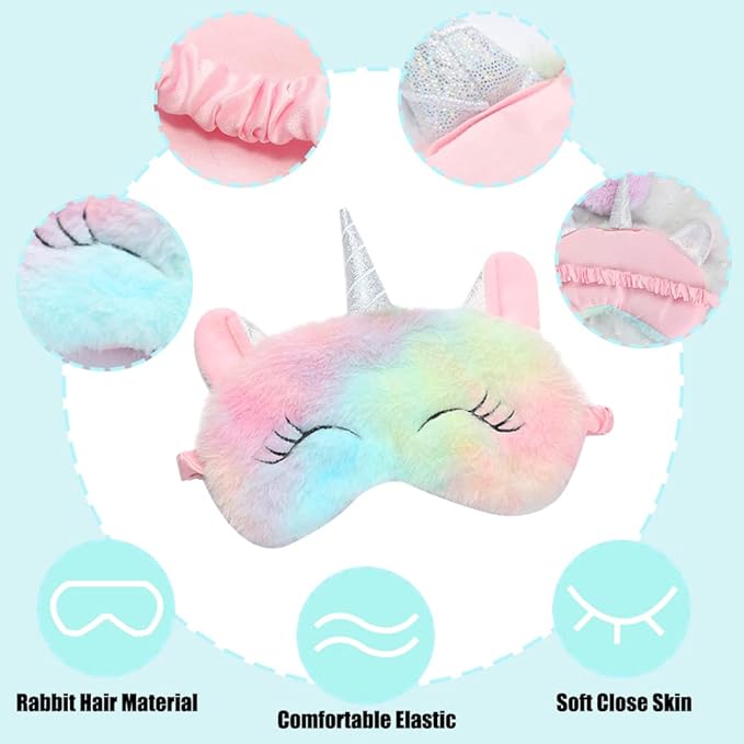 2 Pcs Cute Sleep Mask, Cartoon Eye Mask for Travel Nap Sleep Lunch Break Overnight Party, Soft Plush Blindfold Eye Covers for Women Girls Kids