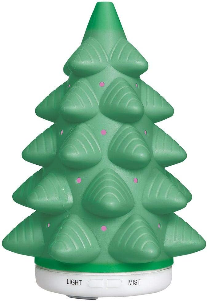 Pure Essential Oil Works LED Ultrasonic Christmas Tree Diffuser, Extra-Large 5.4 oz. Reservoir with Two Mist Options, Seven LED Light Colors, 6" Round x 9" H, Green