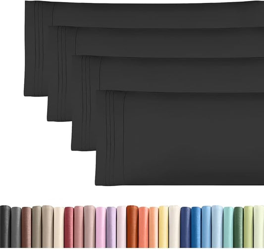 Body Pillowcases Set of 4-20x54 Long Body Pillow Case - Soft Body Pillow Cover for Sleeping & Side Sleepers - Comfy, Cozy Breathable & Fade Free - Machine Washable w/Envelope Enclosure - (Black)