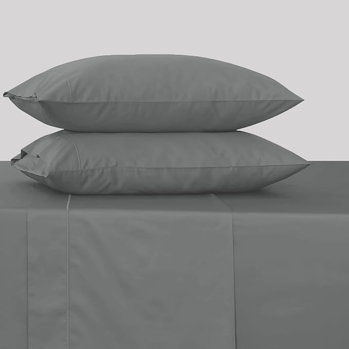 Feather & Stitch 500 TC Queen Size 4pc Damask Bed Sheet Set, 100% Soft Cotton Breathable Bedsheets, 18" Deep Pockets Sateen Weave Solid Bedding Mattress Resort Hotel Luxury Decor - (Ash Grey)