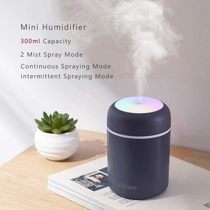 Colorful Cool Mini Humidifier,Essential Oil Diffuser Aroma Essential Oil USB Cool Mist Humidifier,2 Adjustable Mist Modes, Super Quiet,for Car,Office,Bedroom(White)