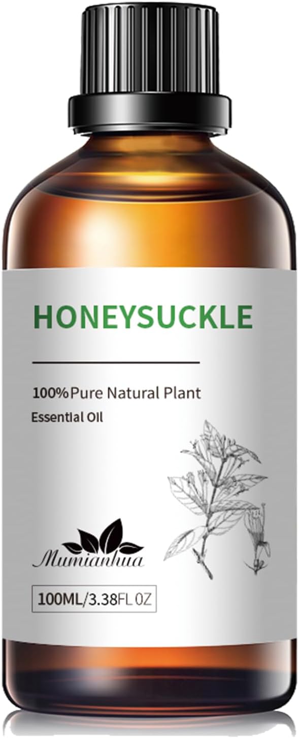 Honeysuckle Essential Oil, Mumianhua Pure Honeysuckle Scent Oil, for Soothing, Reed Diffuser & Romantic Perfume, Calming Floral Aroma for Pillow Mist & DIY, Candle Making 3.38 Fl Oz