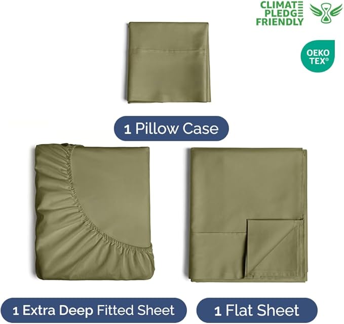 Extra Deep Twin Sheet Set - 3 Piece Breathable & Cooling Bed Sheets - Easily Fits 18 to 24 inch Mattress - Ultra Soft, Wrinkle & Fade Free with Extra Deep Pockets - Hotel Luxury Bedding - Sage Green