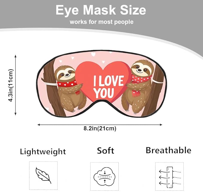 Brown Sloths Eye Mask Sleeping Mask Love Animal Big Red Heart I Love You Sweet Quote Sleep Masks Silky Soft Eye Cover for Women Men Shading Blindfold for Air Travel Sleeping
