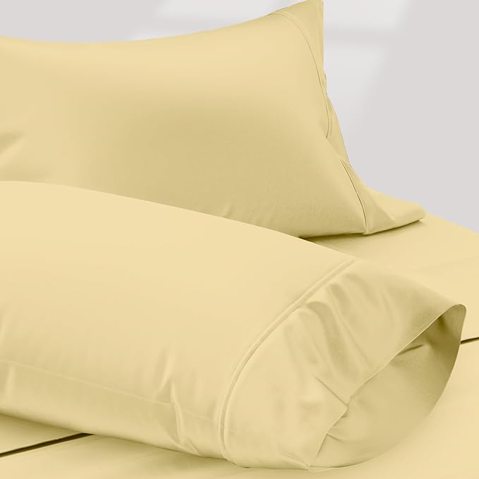Texas Linen Co. 100% Egyptian Cotton Pillow Cases King Size Set of 2 - Luxury 1200 Series Sateen Beige Pillow Covers, Silky Soft & Cooling Extra Long Staple Pillowcases, Fits King Size Pillows