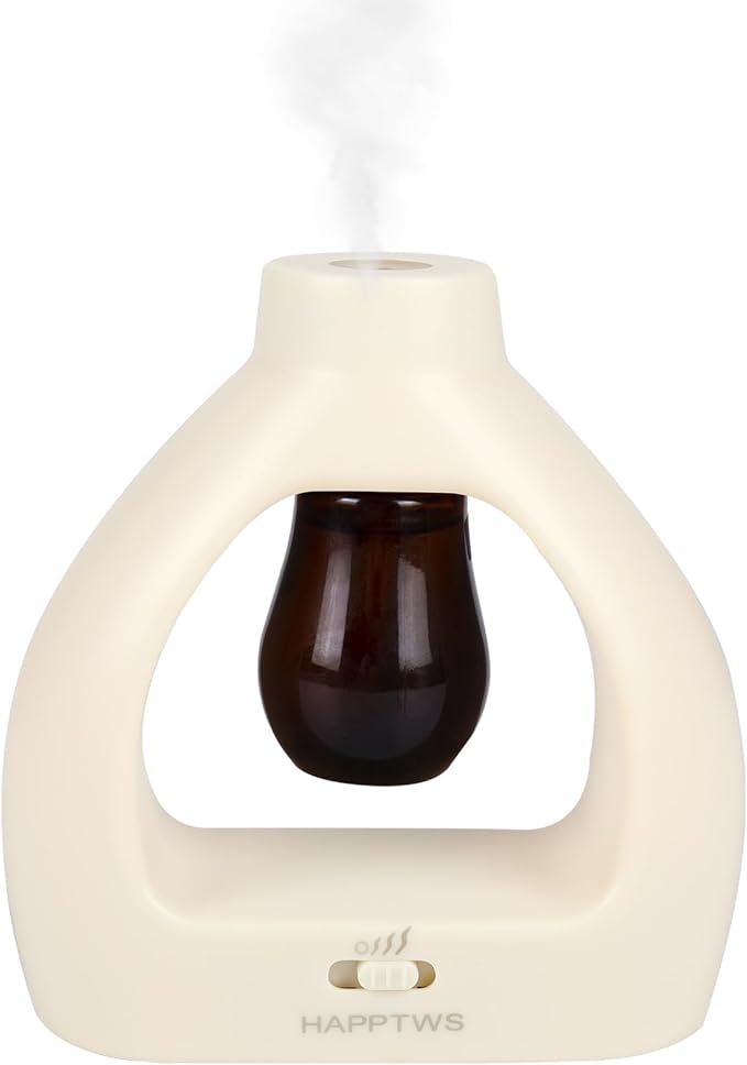 HAPPTWS Waterless Essentil Oil Diffuser Set - Cordless Diffuser 3 Timer Settings Battery Operated for Bedroom Yoga Studio Bathroom Pet Room-Milky White
