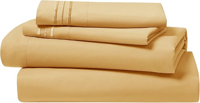 Clara Clark Bed Sheets, Premier 1800 Series 4 Piece Bed Sheet Set, Deep Pocket, Wrinkle, Fade, Stain Resistant, Luxury Soft Bedding Sheets & Pillowcases, Twin-XL, Camel Gold