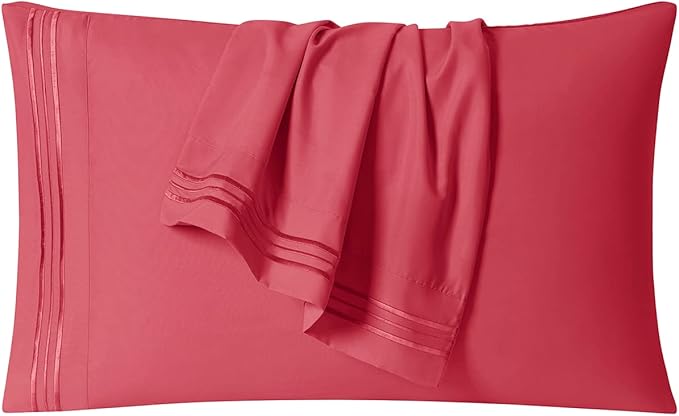 Clara Clark Bed Sheets, Premier 1800 Series 4 Piece Bed Sheet Set, Deep Pocket, Wrinkle, Fade, Stain Resistant, Luxury Soft Bedding Sheets & Pillowcases, King, Coral Pink