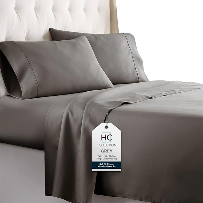 HC COLLECTION Twin Sheet Set w/ 1 Pillowcase, Hotel Luxury Platinum 1800 Series Brushed Microfiber Bed Sheets, Ultra Soft Lightweight Breathable Cooling 3 Pcs Bedding, All Season Easy Care, Gray