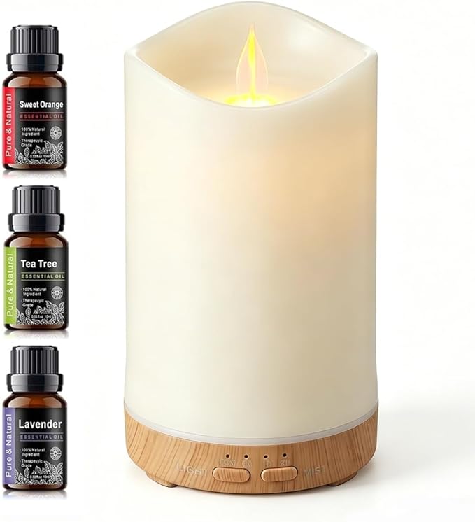 Essential Oil Diffuser,130ml Candle Shape Aromatherapy Diffuser for Home Decoration,Air Humidifier with 7 LED Color Night Light for Office Gifts