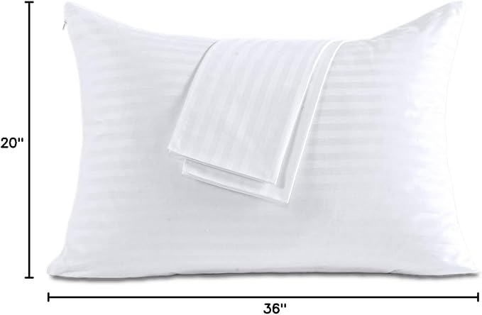 100% Cotton King Pillow Protectors with Zipper, White Pillow Cases King Size Set of 2 for Home & Hotel, Sateen Soft Cooling Hidden Zippered Pillow Case Protector for Hair & Skin, 20x36 in
