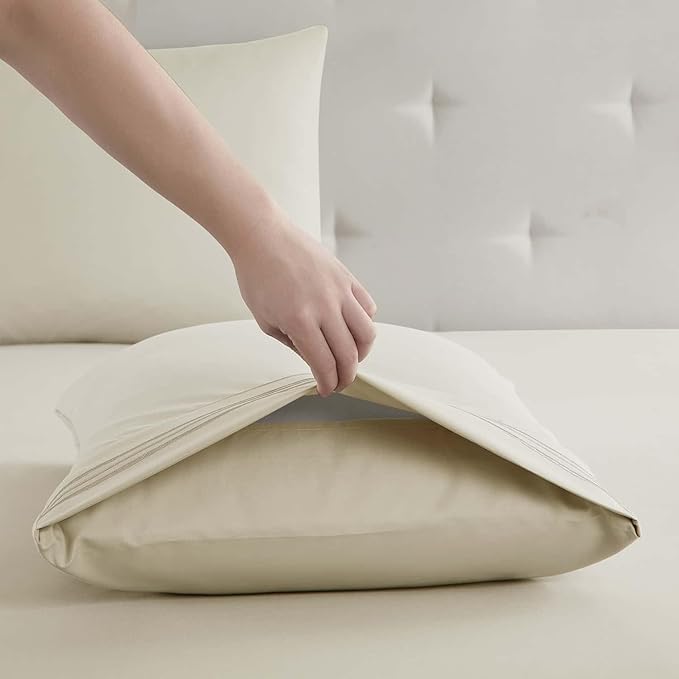 Clara Clark Twin Sheets, 5 Piece Set - Hotel Luxury Sheets for Twin Size Bed, Super Soft Bedding Set, Twin Size, Beige Cream