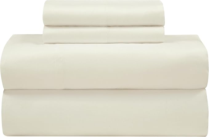 ROYALE LINENS Bamboo Viscose King Sheet Set - Cooling Bed Sheet Set - 1 Fitted, 1 Flat & 2 Pillowcase - Fits Up to 16" - Organic Viscose Derived from Bamboo - Bedding Sheet Set (King, Egret)