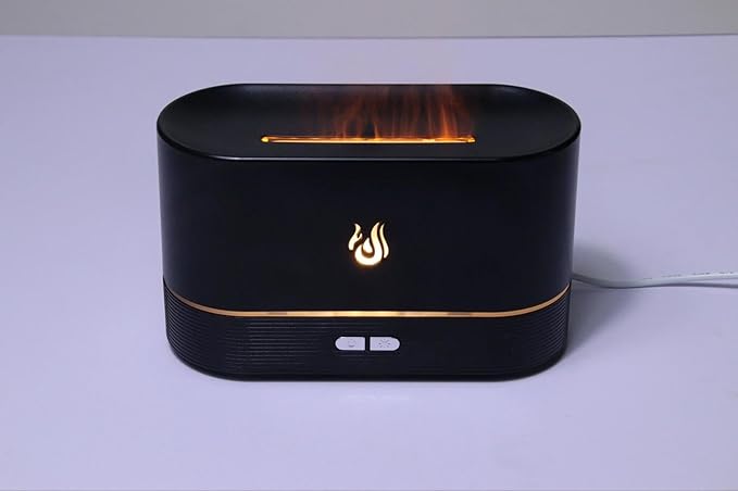 Flame Effect Essential Oil Diffuser, Black, LED Mood Light, 2-Button Control