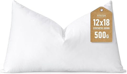 Artscope Synthetic Down Lumbar Pillow Insert, 12x18 Down Alternative Throw Pillow Insert. Ultra Soft Fluffy Sleeping Pillow with 100% Cotton Cover, Decorative Pillows-White.