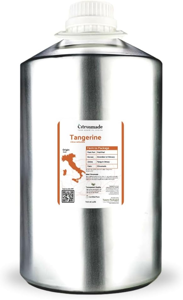 Tangerine Essential Oil - Direct from Citrusmade Italy - Cold Pressed - Aceite Esencial de Mandarina for Aromatherapy, Massage, Diffuser, DIY Candle and Soap Making - 22lbs