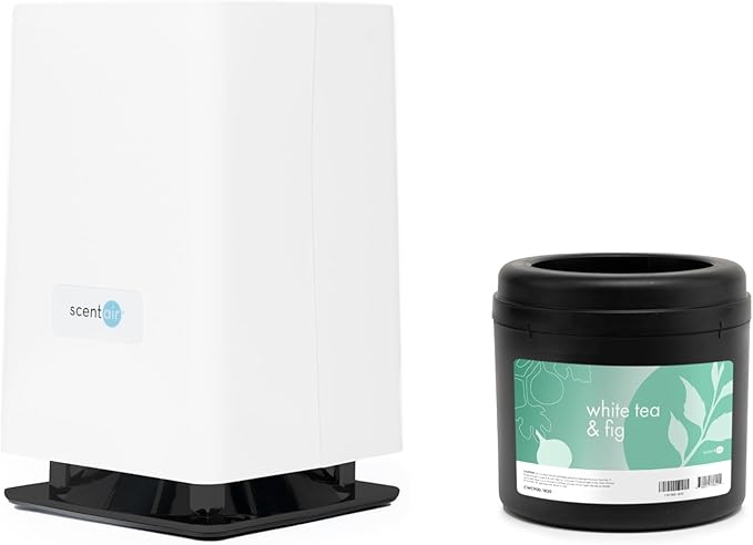 ScentAir Whisper Essential | White Diffuser Machine, Scents up to 800 Sq. Ft Room, Compatible with Alexa & Google, WiFi & Bluetooth Enabled - ScentAir Cartridge White Tea & Fig