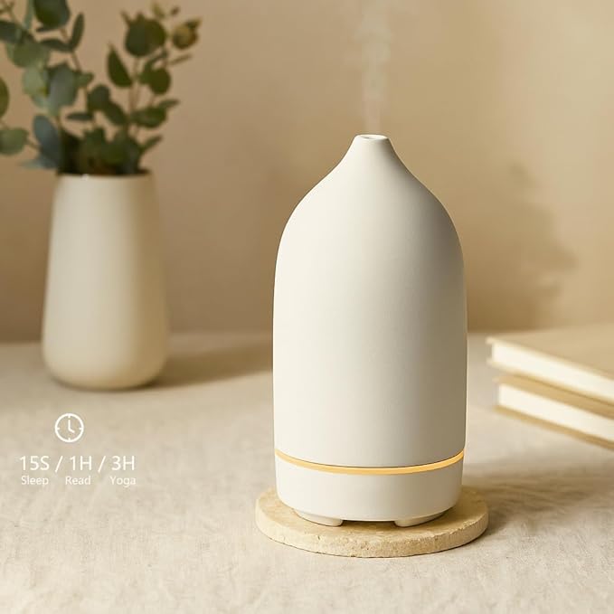 Stone Diffuser, Ceramic Essential Oil Diffuser, Humidifier 160ml Ultrasonic Oil Diffuser for Aramatherapy (White)
