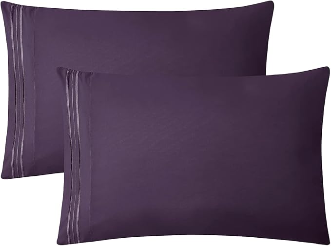 Clara Clark Bed Sheets, Premier 1800 Series 4 Piece Bed Sheet Set, Deep Pocket, Wrinkle, Fade, Stain Resistant, Luxury Soft Bedding Sheets & Pillowcases, California King, Purple Eggplant