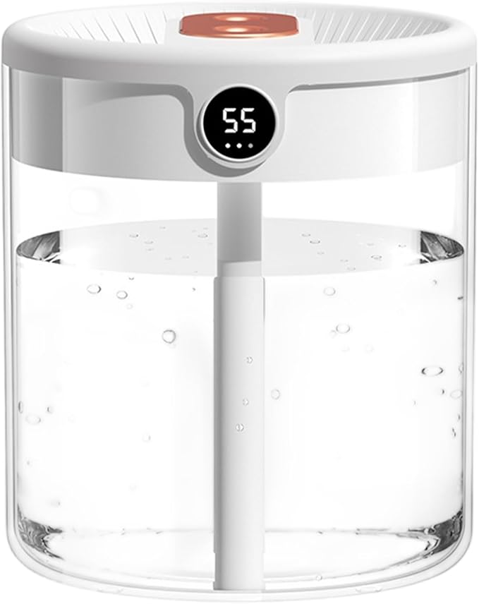 2L Cool Mist Air Humidifier with Humidity Display, 3 Modes, Dual Spray & Light, Silent Diffuser for Bedroom, Baby Nursery, Office, Car & Indoor Plants